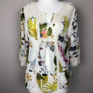 Daniel Rainn Crochet Sheer Floral Blouse Small